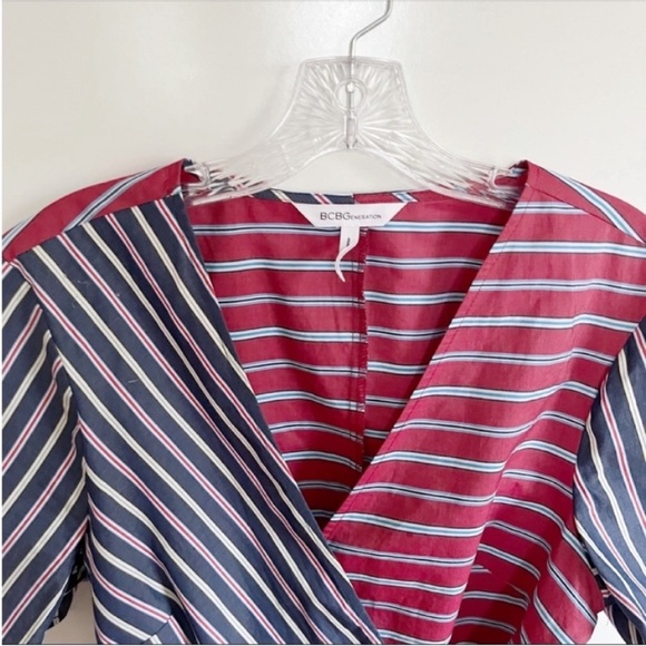BCBGeneration shirt blue red mixed stripe surplice wrap - Picture 6 of 9